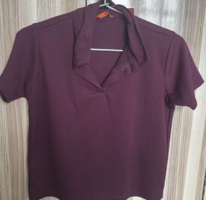 Maroon Ribbed High Neck Top