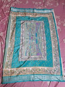 Silk Silver Zari Saree - Turquoise & White