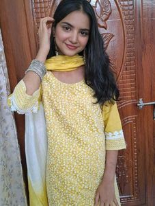 Yellow Embroidered Kurti Set