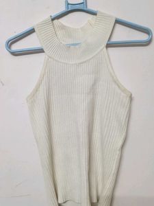 White Ribbed Halter Tank
