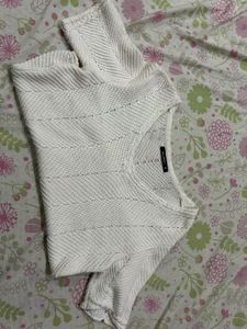 White Knit Short Sleeve Top Size S