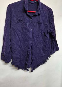 Purple Distressed Button Down Shirt