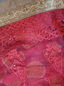 Red &amp; Gold Embellished Saree