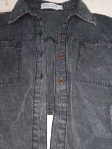 Vintage Black Denim Button-Down