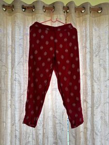Red Print Button-Down Top And Pant Set