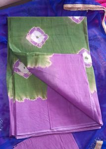 Lavender With Green Batik Cotton Saree New