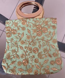 Sequins Pastel Green Ethnic Clutch