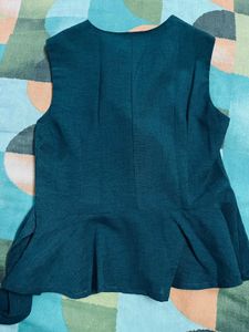 Women Green Sleeveless Waist Coat Style Top