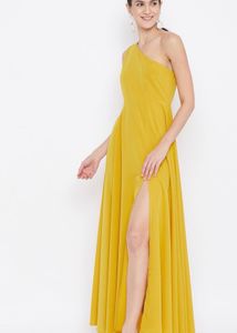 Yellow One-Shoulder Slit Dress