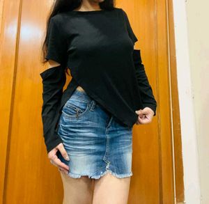 Cutout Sleeve Asymmetric Hem Top