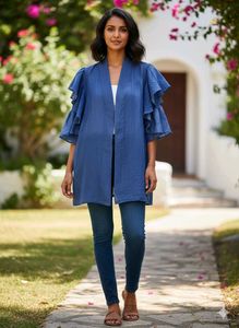 long ruffle blue shrug