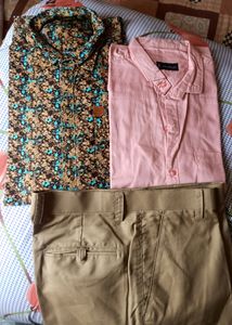 Floral Printshirt,Pink shirt ,Casual KhankiPant L