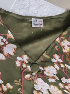 Floral Green Midi Dress With Hip Belt