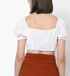 White Puff Sleeve Crop Top