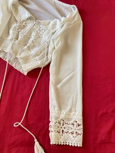 White Self Design Top