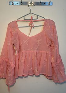 Pink Crochet Detail Blouse