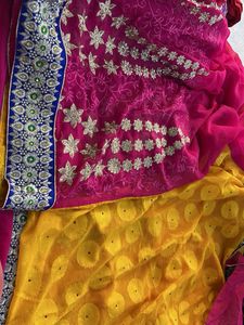Elegant Pink & Yellow Saree