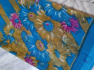 Blue &amp; Gold Patterned Saree