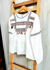 White Embroidered Tassel Top size-38-40
