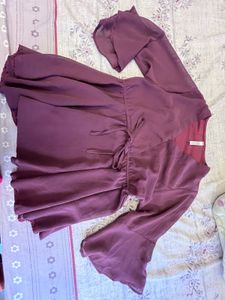 Mauve Ruched Top with Bell Sleeves