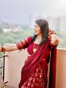 Tikhi Imli Maroon Ready To Wear Embellished Saree