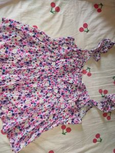 Blue Floral Print Ruffles Smocked Peplum Top