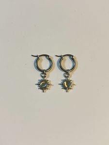 Silver Sun Charm Hoop Earrings