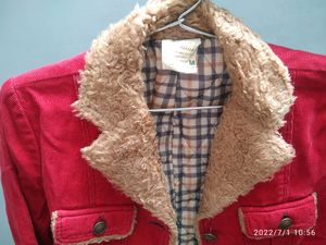 RED CORDUROY JACKET WITH FAUX FUR