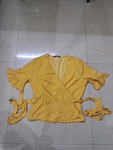 Yellow Polka Dot Wrap Top
