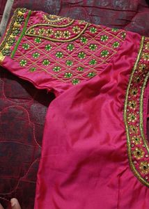 Green &amp; Gold Kanjivaram Silk Saree Work Blouse