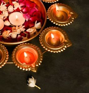 Brass &amp; Metal Flower Shape Diya