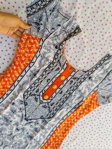 Orange &amp; White Printed Kurti