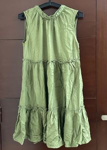 Olive Green Ruffle Tiered Dress