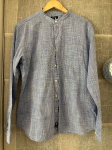 Blue Mandarin Collar Shirt