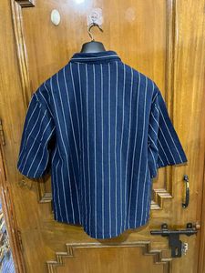 GLITCHEZ NAVY BLUE STRIPED DROP SHOULDER SHIRT