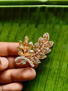 Vintage Rhinestone Leaf Brooch Pin
