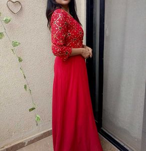 Red Embroidered Kurta