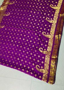 Purple colour cotton Silk full shining saree