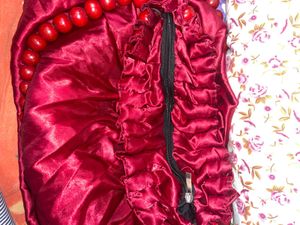 Red Beaded satin Handbag