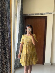 Yellow Floral Tiered Mini Dress