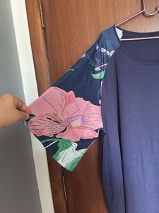 Floral Sleeve Navy Tee