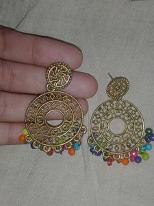 Multi Colour Golden Earrings