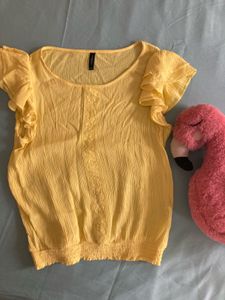 Yellow Ruffle Sleeve Top