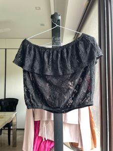 Black Lace Off-the-Shoulder Crop Top
