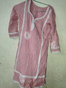 Pink Lace Trim Kurti