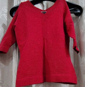 Red Sparkle V-Neck Sweater