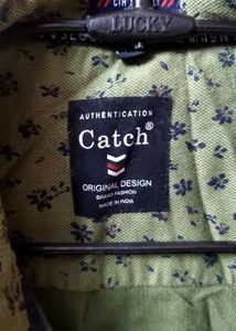 Olive Green Floral Print Shirt with Graphic Stitch