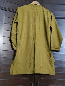 Kalkaram Studio Men Olive Green Cotton Kurta