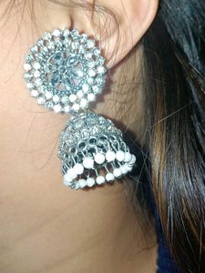 Sparkling Silver Jhumka Earrings