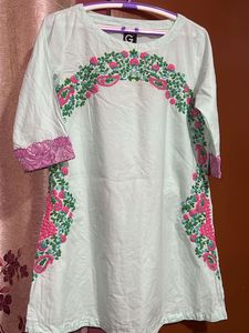 Embroidered Mint Green Short Kurti